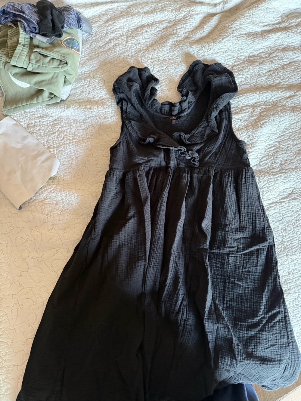 Quince Organic Cotton Gauze Maternity Ruffle Front Dress -  black